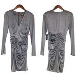 Vince Camuto Silver Metallic Ruched Fitted Cocktail Dress Formal Size 2 New Photo 1