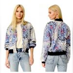 Free People Daytrip Blue Red Tan White Printed Bomber Jacket Large OB548451 Photo 1