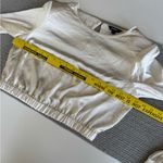 EXPRESS  Ivory Cream Satin Long Sleeve Cropped Shoulder Pad Blouse Top Size Small Photo 12