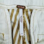 Free People  Frankie High Waist Skinny Pants Tan White Stripe Button Front 4 Photo 13