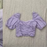 ZARA  purple ruffle puff sleeve crop top with side zipper Photo 6