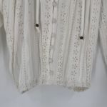 Angie NWT Peasant White Eyelet Embroidered Tassel Button Up Blouse Top Size L Photo 8