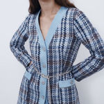 ZARA NWT Medium Denim/Tweed Blue Long Preppy Old Money Luxe Blogger Blazer Photo 0