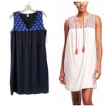 Old Navy Linen Blend Sleeveless Embroidered Tassel Shift Dress Sz M Beach Resort Photo 1