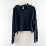 Alo Yoga Alo Muse Ribbed Cropped Pullover Hoodie Sweatshirt Black Large Photo 1