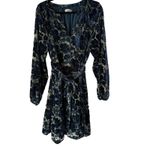 Greylin Floral Velvet Mini Dress Navy Blue Green Tie Waist Large Whimsigoth Photo 1