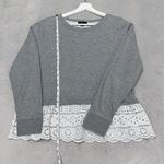 J.Crew Women's Gray / White Eyelet Hem Sweatshirt Top Long Sleeve Size M Photo 7