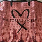 Victoria's Secret NEW Victoria’s Secret women’s pink sequin heart decal black canvas tote bag Photo 1