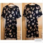 Loft  Navy Large Floral Ruffle Sleeve Dress Size Small Photo 1