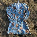 Urban Outfitters NWT UO Michelle Plunging Long Sleeve Mini Dress Blue Floral Photo 2