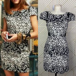 Tibi  Animal Print Leather‎ Panel Dress Black Cream Size US 2 Photo 1