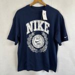 Nike New Womens Small Oversized Fit T Shirt Navy Blue Est 1972 Graphic Print Photo 2