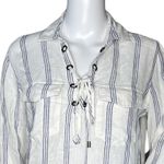 Rails  Shirt Womens XS White Blue Stripe Flamenco Stripe Matea‎ Lace Up Casual Photo 4