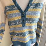 We The Free  winter Striped V-Neck Sweater - Blue and Yellow Photo 2