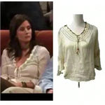 ASO Monica Geller Friends Vintage Cleo Rare Peasant Blouse White Size M Photo 1