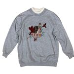 Vintage Gray Christmas Sweatshirt Large Cardinal Bird House Embroidered Crew Photo 0