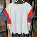 Anthropologie Hailey & Co oversized tee knit patchwork statement sleeves cobalt cap top Photo 2