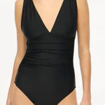 J.Crew NWT  Ruched Plunge One Piece Swim Suit in Solid Black Sz M CI098 Photo 0