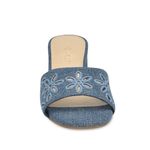 Nine West Denim Blue Lidey Eyelet Slide Block Heel Sandals Women's Size 11 Photo 2