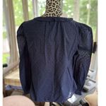 Loft Women's Navy Blue Swiss Dot Long Clip Ruffle Bib Peasant Blouse Top XS New Photo 1