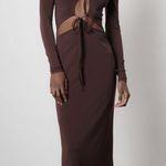 Aya Muse Perugia Dress long sleeve tie front chocolate brown size large L Photo 15