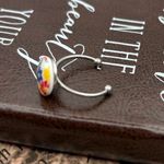 Cute 1960s Colorful Floral Cabochon Stainless Steel Ring Red Photo 2