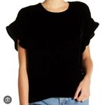 Current/Elliott CURRENT ELLIOTT JANIE RUFFLE TRIMMED SLEEVE VELVET TOP BLACK Photo 0