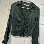 ZARA  Satin Green Blouse Button-Up Photo 0