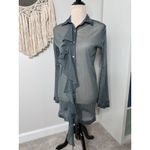 House Of CB  London Amiyah Gray Lurex Shirt Dress Sheer Ruffle Button-up XS Photo 1