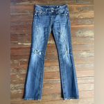 Miss Me  Studded Fleur de Lis Denim Boot Cut Low Rise Blue Jeans - Sz 28 🧡🎀 Photo 11