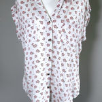 Jachs Girlfriend  NY Floral Print Button Down Casual Blouse White‎ Red Sz Large Photo 0
