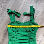 Pretty Little Thing  Ruched Green Mini Dress Bow Tie Shoulders NWOT 4 Photo 7