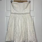 Lilly Pulitzer Brett Strapless Mini Dress Womens Medium White Floral Lace Pocket Photo 3