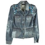 DKNY ‎ Small Jean Jacket Reworked Denim Hand Embroidered Bleached Distressed 509 Photo 13