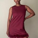 Gilli Burgundy Feather Trim Shift Dress Size Medium Red Photo 0