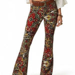 Cato NWT Paisley Flare Pants Womens S Red Multicolor Boho 70s Stretch Festival Photo 0