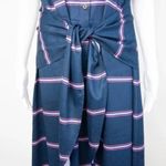 Hutch navy blue stripes shirt dress button sleeveless wrap waist with collar, 1X Photo 3