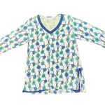 Gretchen Scott  Long Sleeve Tunic Top Blouse Floral Blue Green Cotton Medium M Photo 2