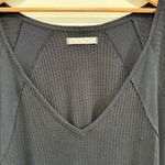 Free People  Santa Clara Thermal Top Oversized Sz M Black We the Free Boho Waffle Photo 3