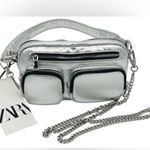ZARA NWT Silver Metallic Shoulder Bag Photo 2
