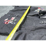 Bershka  Embroidered Black Denim Jacket Floral Raw Hem Size Small Photo 4