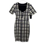 ZARA  Pencil Shift Dress Navy Blue White Plaid Short Sleeve Square Neckline Sz S Photo 2