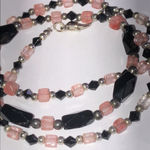 Pink Rose Quartz? Black Beaded Boho Classic Necklace Photo 4