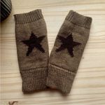 Moda Knit Fingerless Gloves Hand Warmers with Black Star Design Photo 4