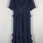 Lulus NWT  Know Your Heart Dusty Blue Polka Dot Ruffled Midi Dress Medium Photo 4