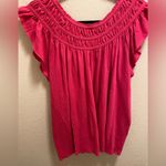 Free People  We The Free Hot Pink Coconut Ruffle Gathered Blouse Size L Photo 8