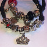 2 Black Stretchy Silver Tone Boho Charm Bracelets Photo 1