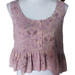 WAYF  Size S Cropped Peplum Hem Tank Top Lined Floral Print Loose Fit Purple Photo 0