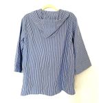 Free Assembly Oversized Striped Lace Up Cotton Hooded Blouse Top Sz S Blue Photo 2