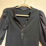 Veronica Beard  Coralee Puff Sleeve Ribbed Top Blouse Black Photo 2